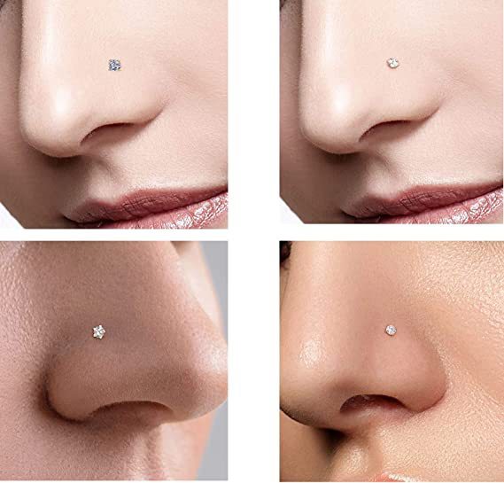 Unisex AAA Square Zircon Integrated Nose Stud