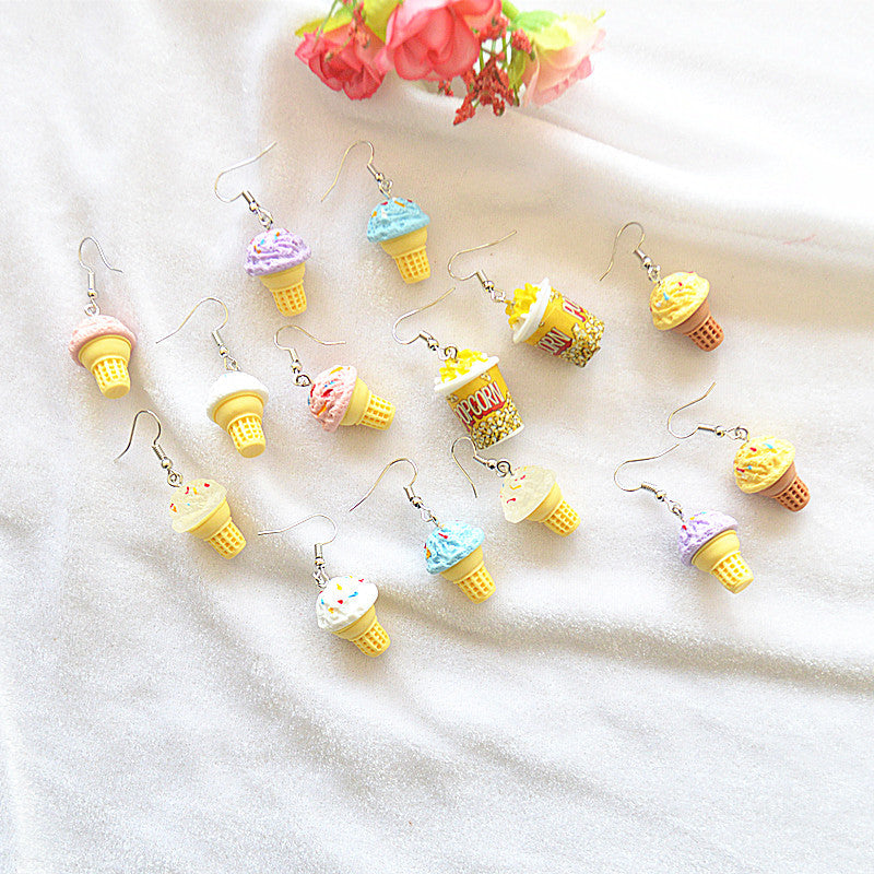 Mini Simulation Popcorn Sweet Cute Funny Three-dimensional Cone Ice Cream Simple Earrings