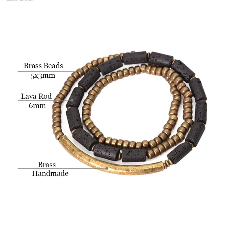 Multilayer Handmade Brass Tube Volcanic Stone Bracelet