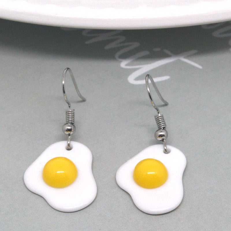 Cartoon Resin Creative Cute Fried Egg Earrings