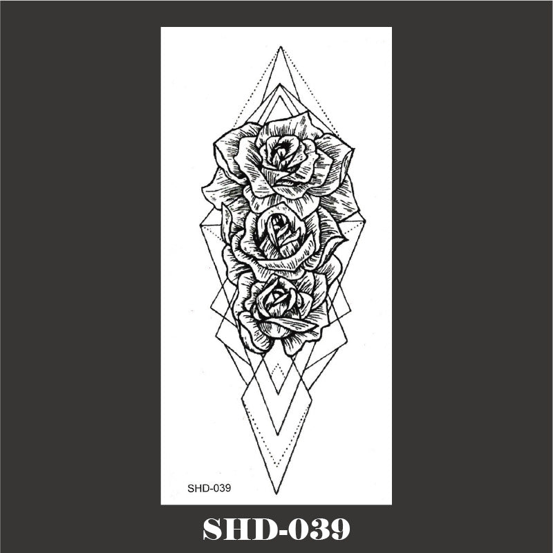 Black And White Sketch Flower Waterproof Tattoo Sticker