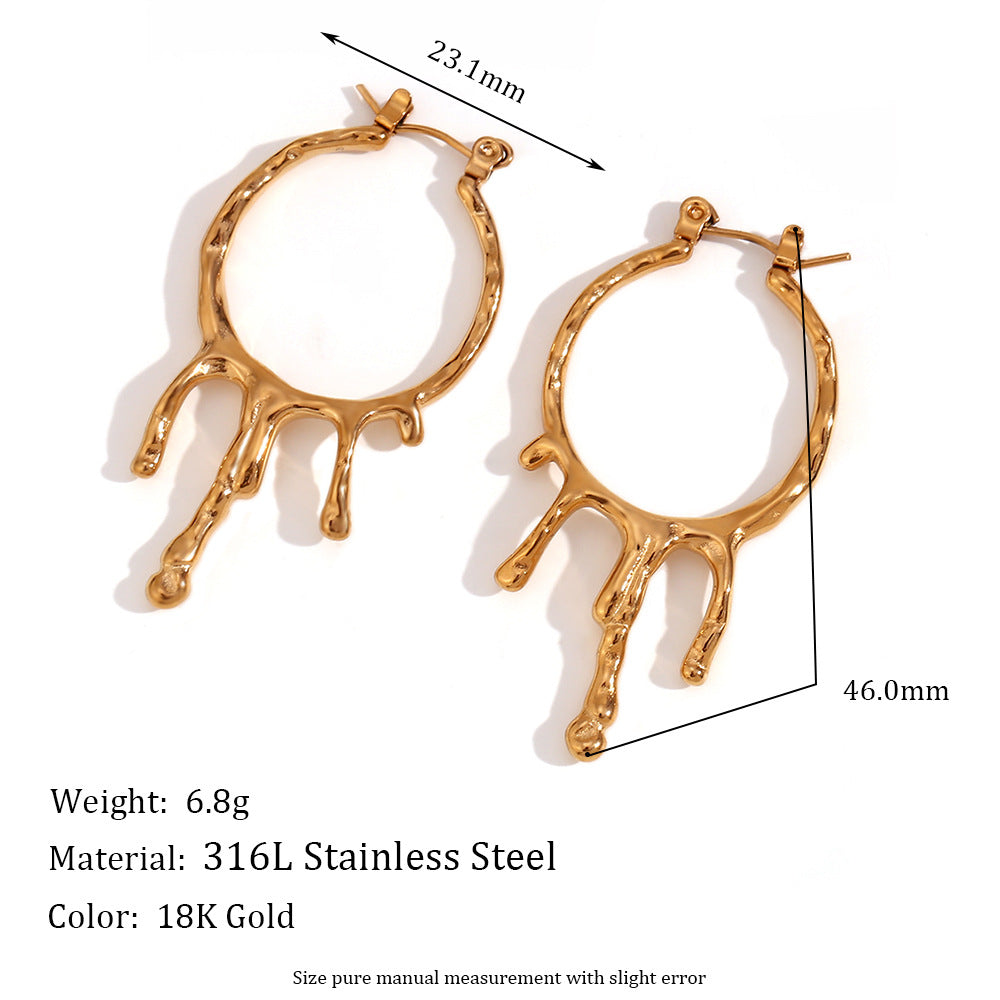 Fashion Special-interest Creative Stainless Steel 18K Gold Plating Vintage Lava Dripping Melting Earrings