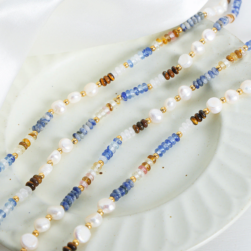 Natural Stone Round Beads Freshwater Pearl Necklace