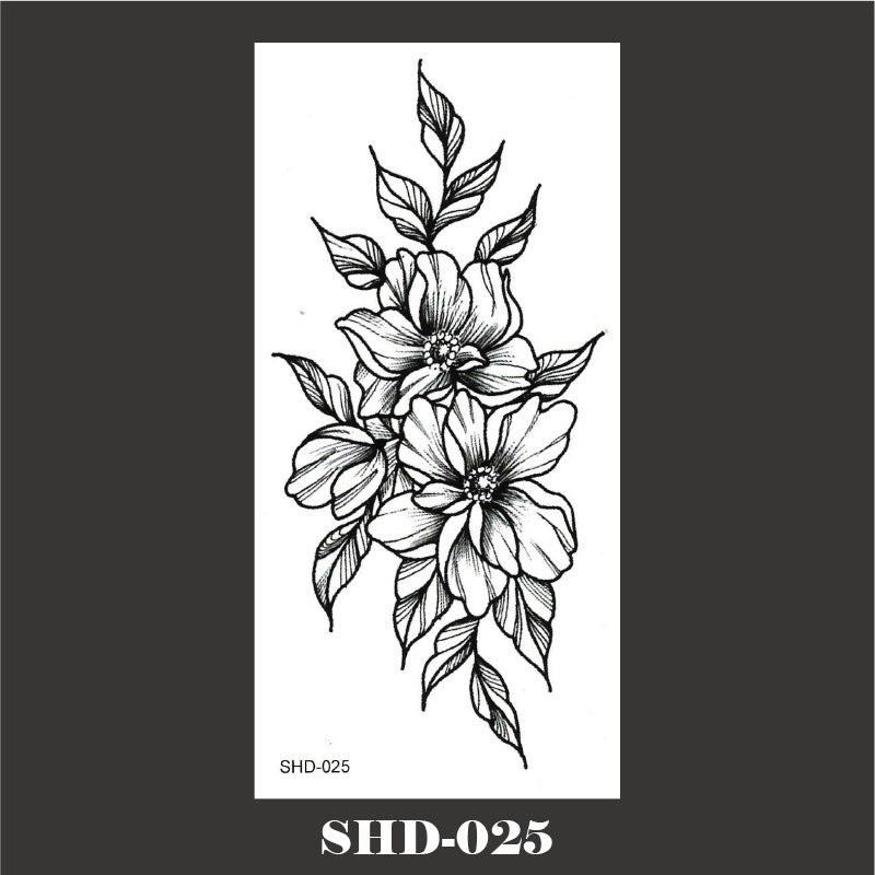 Black And White Sketch Flower Waterproof Tattoo Sticker