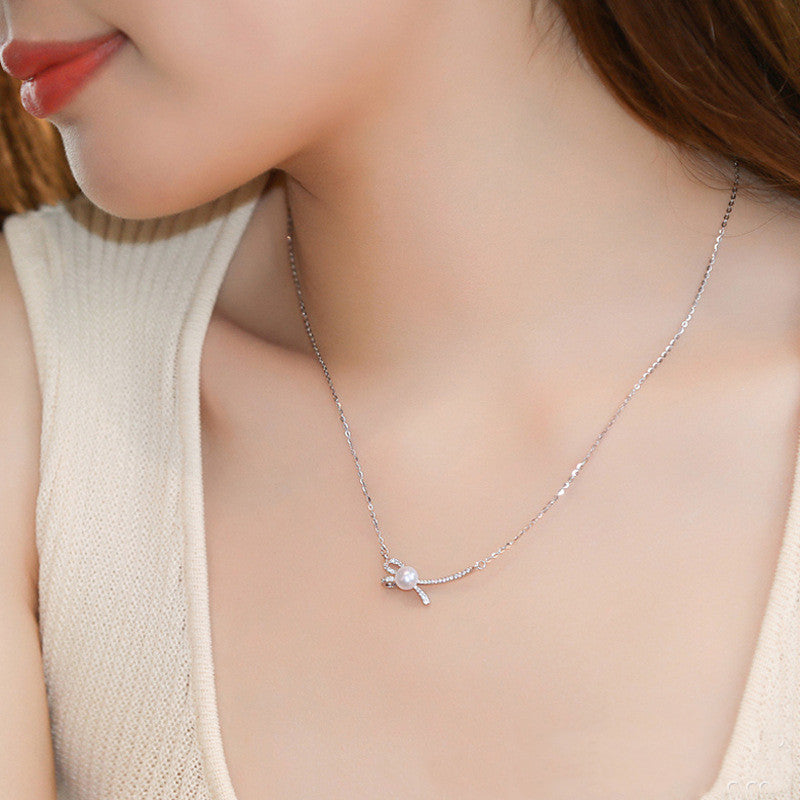 Women's Bow Pearl Necklace Micro Inlaid Zircon