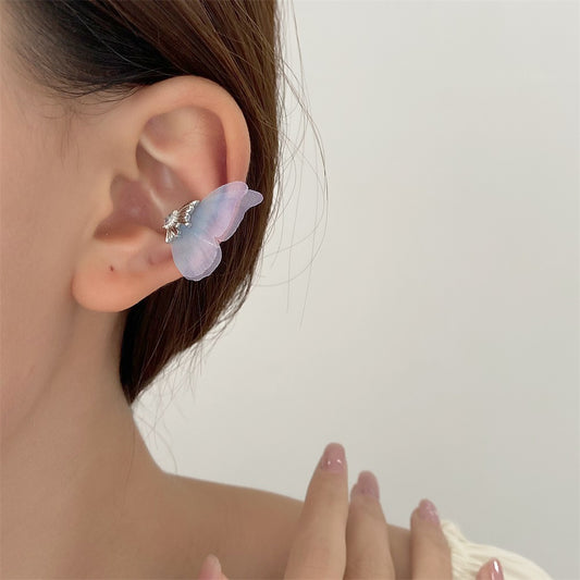 Fantasy Butterfly Mesh Wings Ear Clip Fashion Short Simple Transparent Earrings