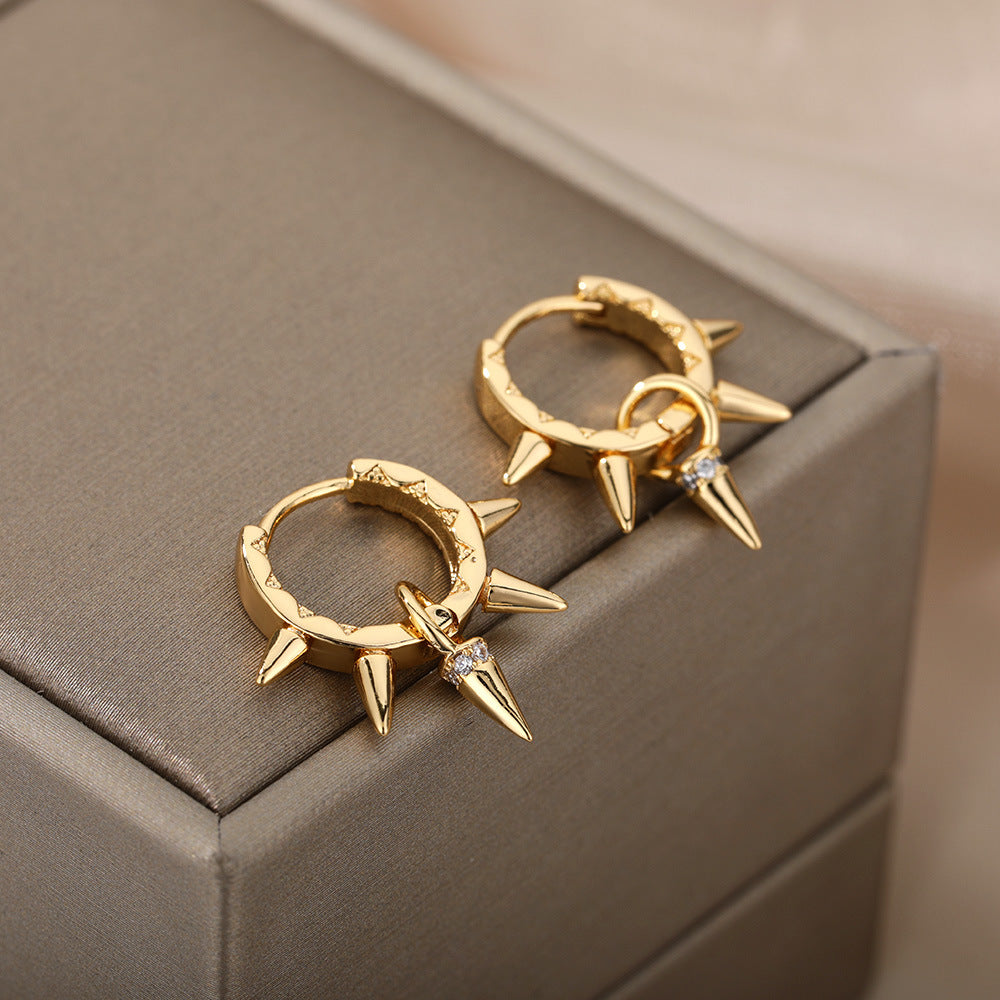 Simple Cold Style Rivet Spike Earrings