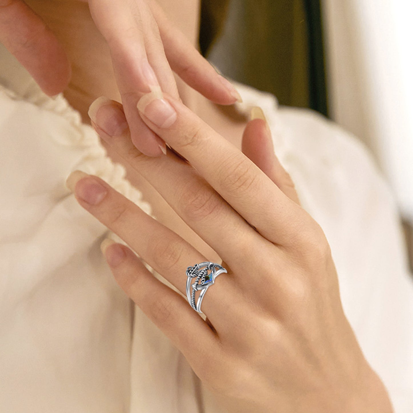 Anchor Rings Sterling Silver Nautical Blue Anchor Finger Ring