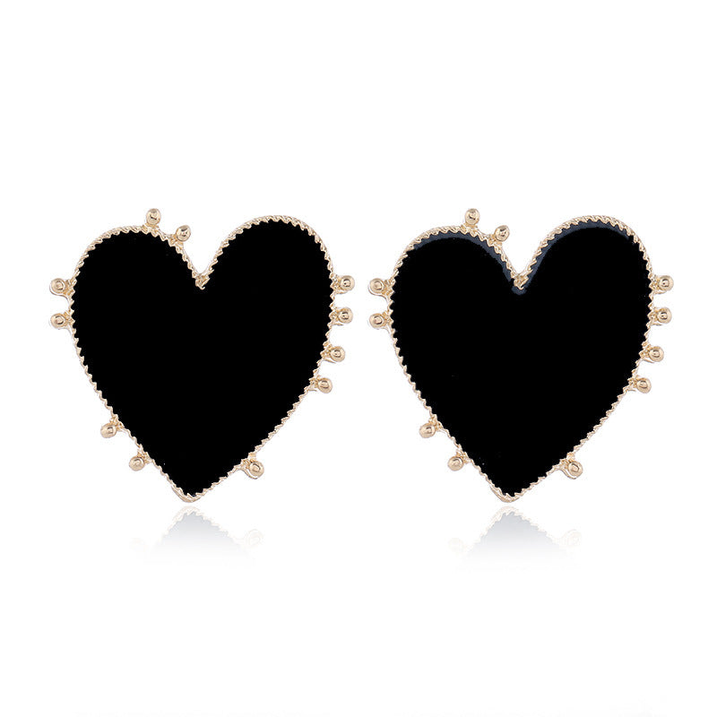 Love Heart-shaped Small Ear Studs Geometric Round Drop Oil