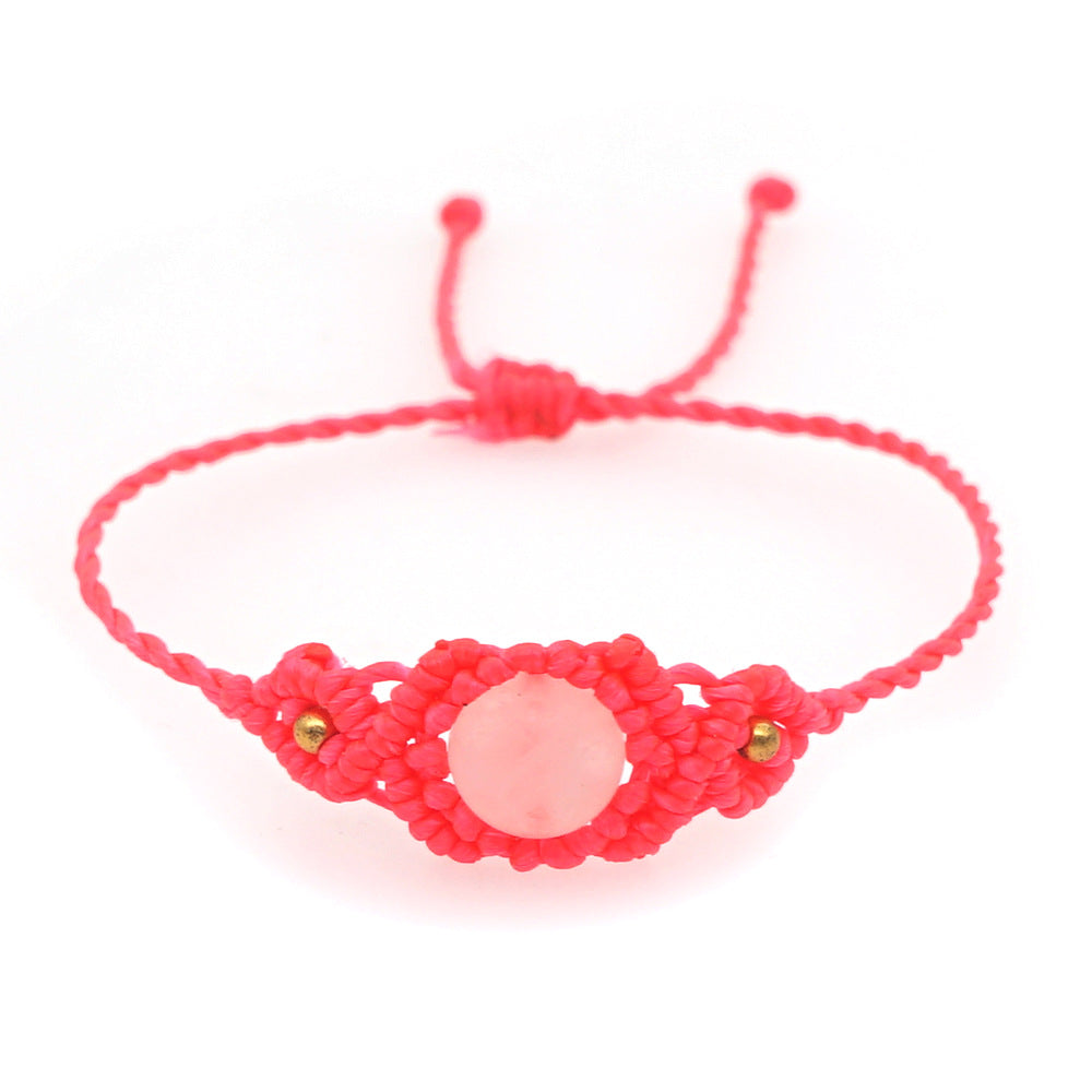 Ethnic Style Wax Rope Thread Carrying Strap Handmade Natural Stone Beaded Braided Rope Bracelet