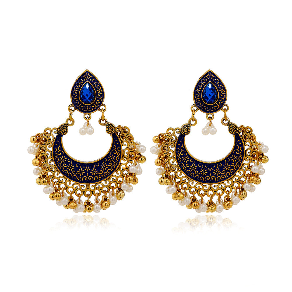 Vintage Indian Style Hollow Bell Pendant Earrings