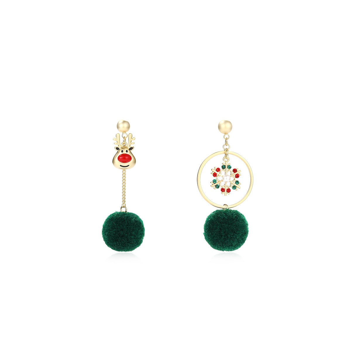 Christmas Elk Snowflake Wool Ball Ear Studs Female