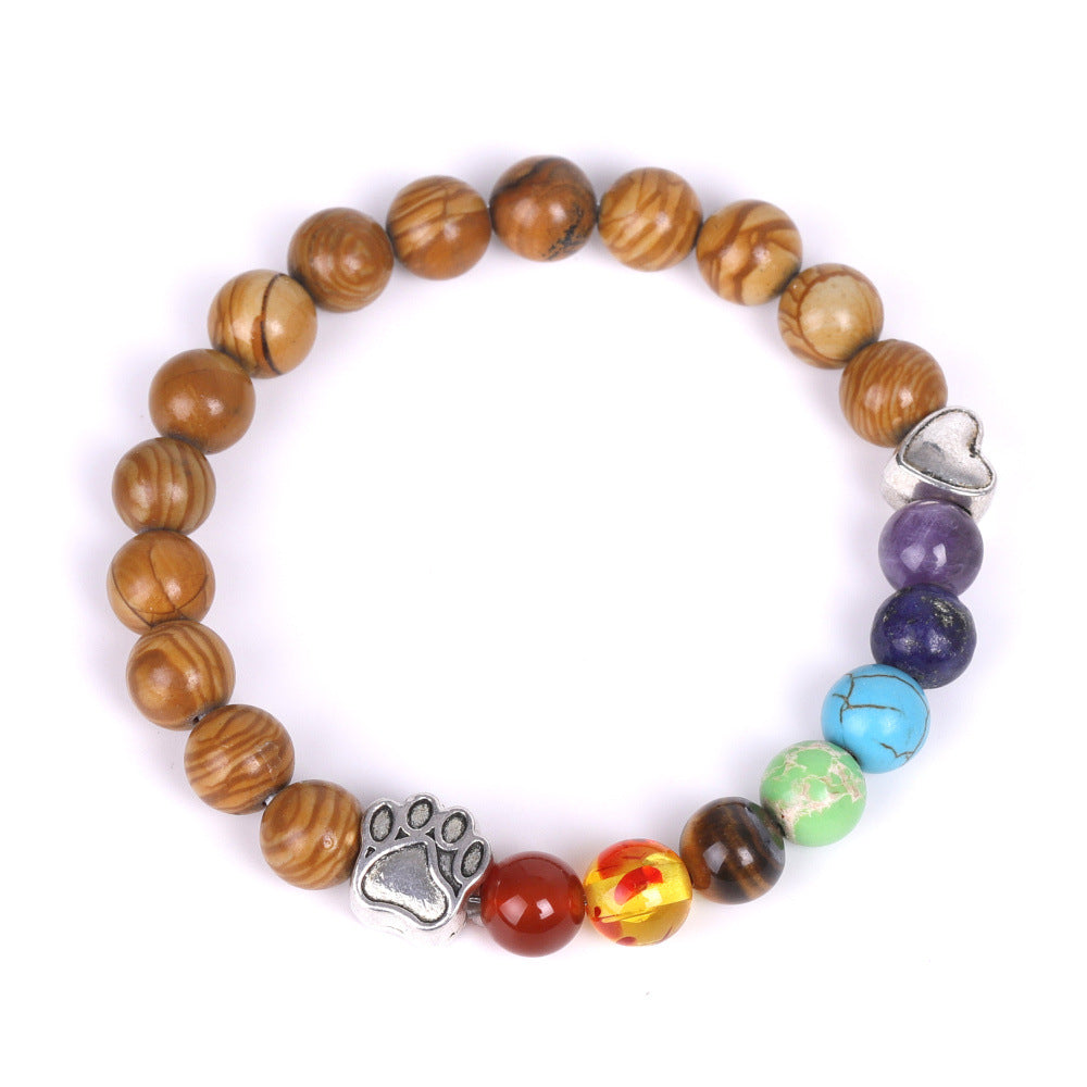 White Point Blue Love Small Peach Heart Colorful Natural Stone Bracelet