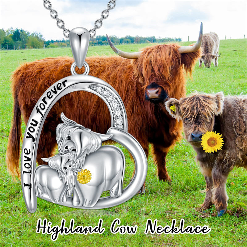 Highland Cow Necklace for Women Sterling Silver Mother Daughter Cow Pendant Necklace Mother's Day Gift