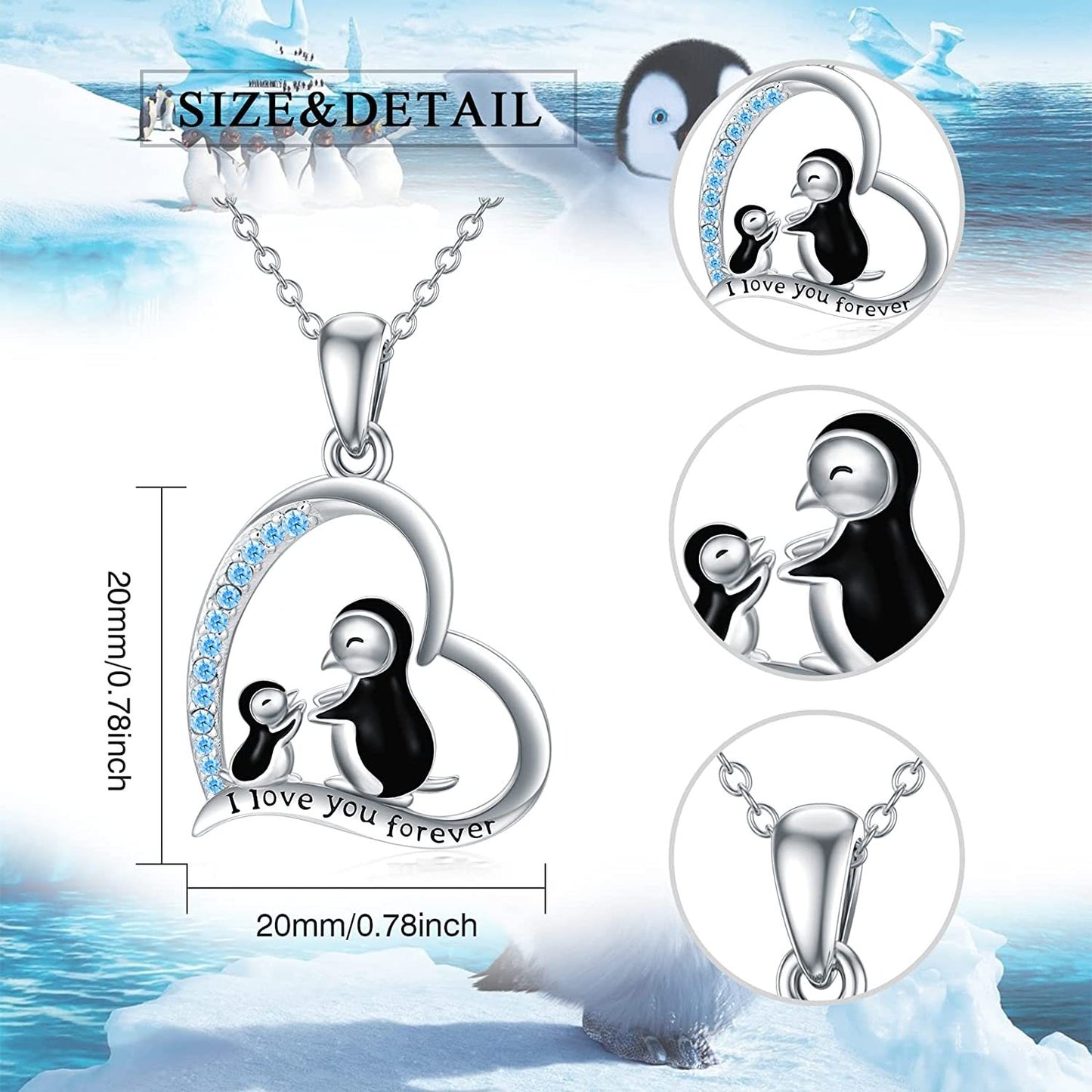 Penguin Necklace Sterling Silver Penguin Jewelry Gifts for Women Daughter Mother