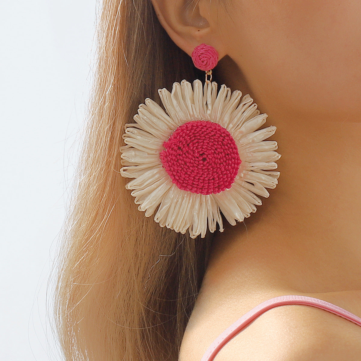 Bohemian Raffia Woven Flower Earrings