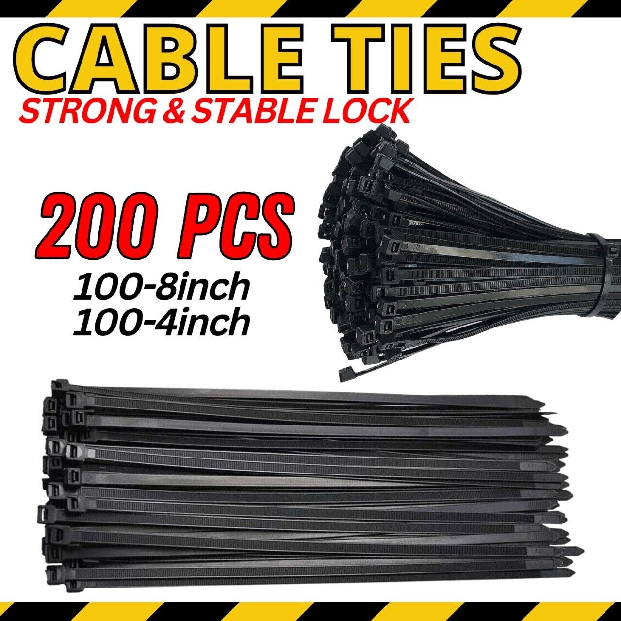 200PCS Cable Ties Zip Nylon Black Nylon Wire Wrap Tie UV Weather Resistant