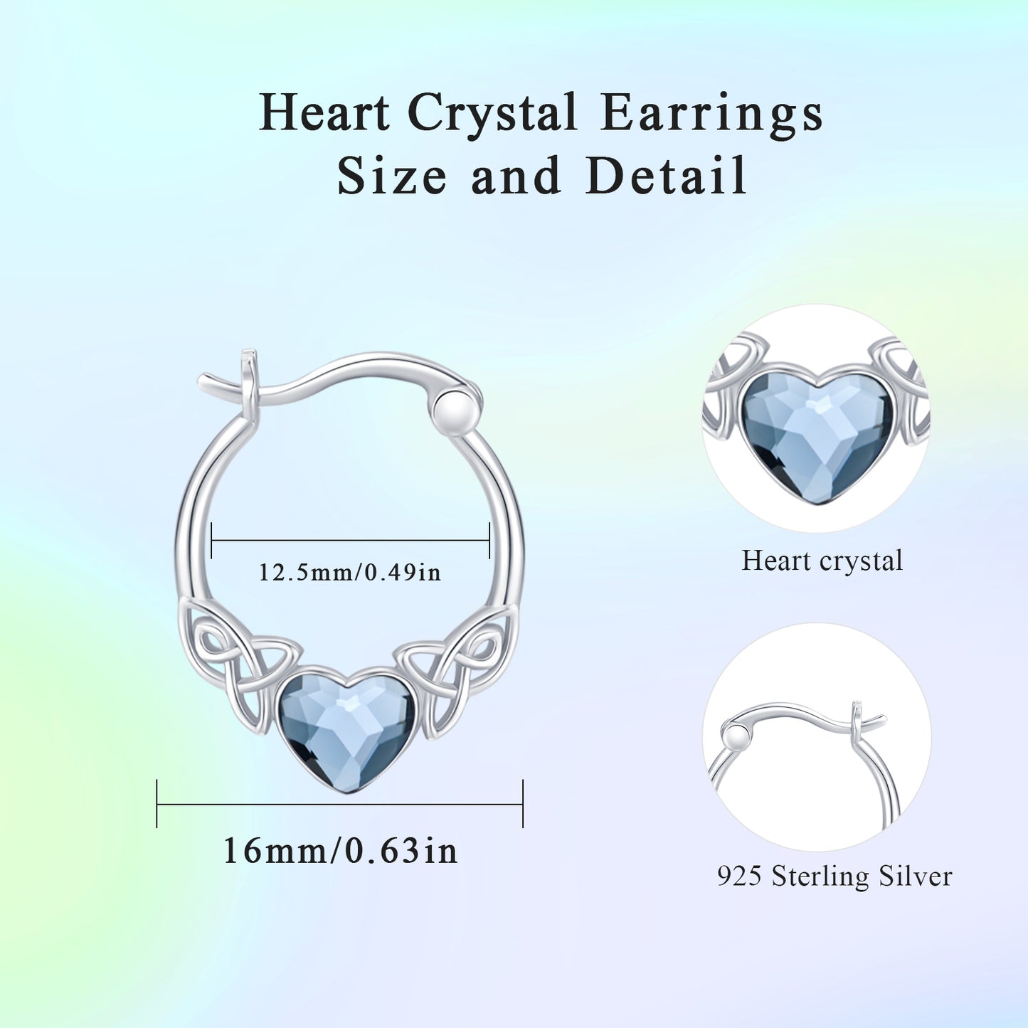 925 Sterling Silver Austrian Crystal Irish Celtic Love Heart Hoop Earrings