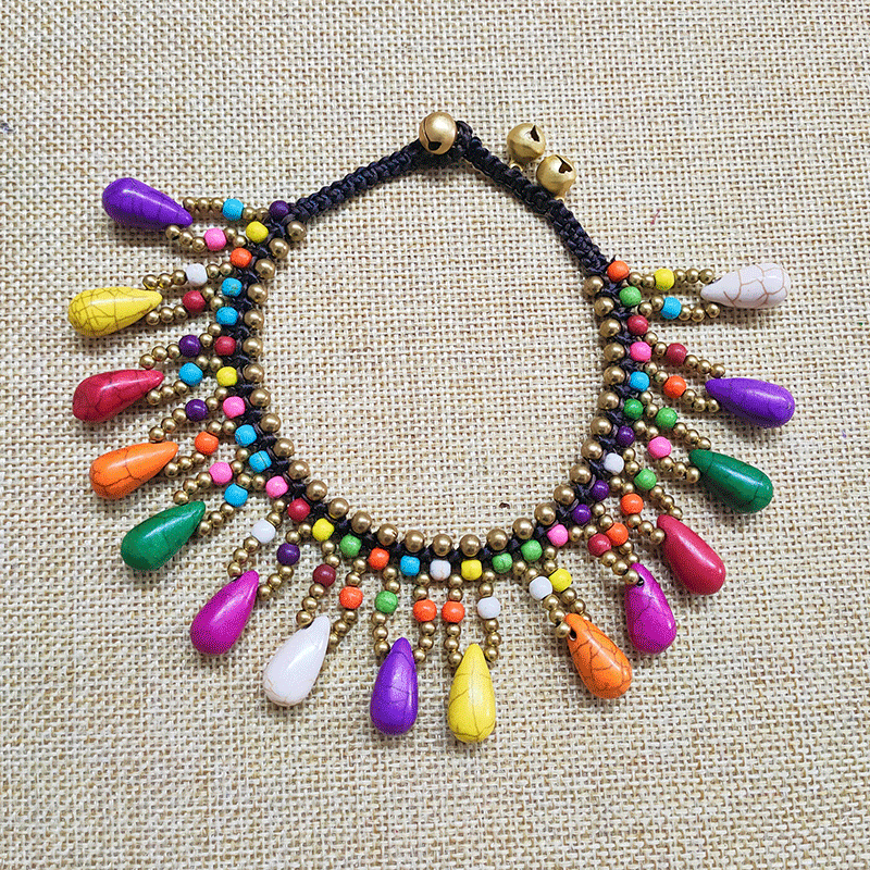 Bohemian Style Semi-precious Stone Water Drop Copper Bead Hand-woven Beach Anklet