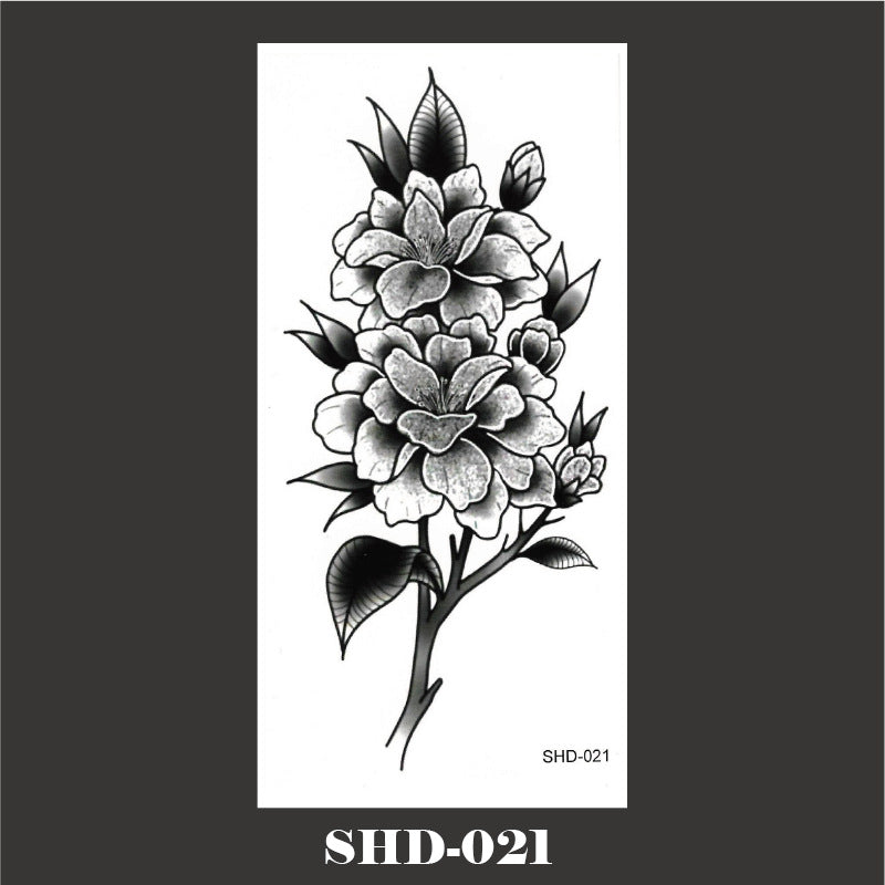 Black And White Sketch Flower Waterproof Tattoo Sticker