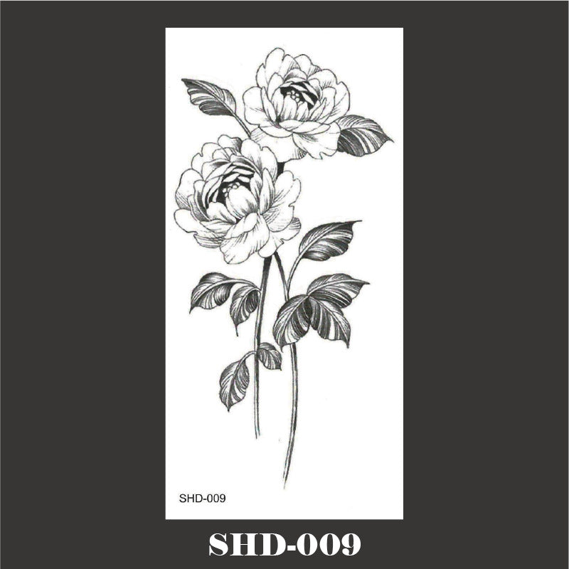 Black And White Sketch Flower Waterproof Tattoo Sticker