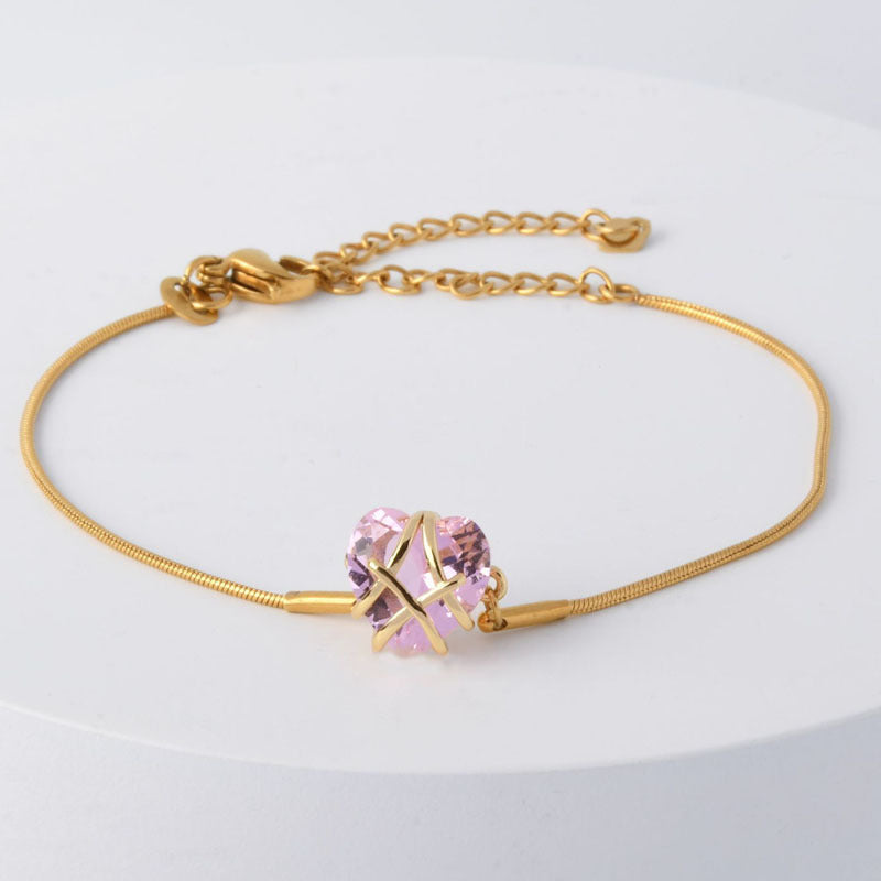 Loving Heart Zircon Bracelet Female Vacuum Plating 18K Gold Colorfast Titanium Steel Necklace