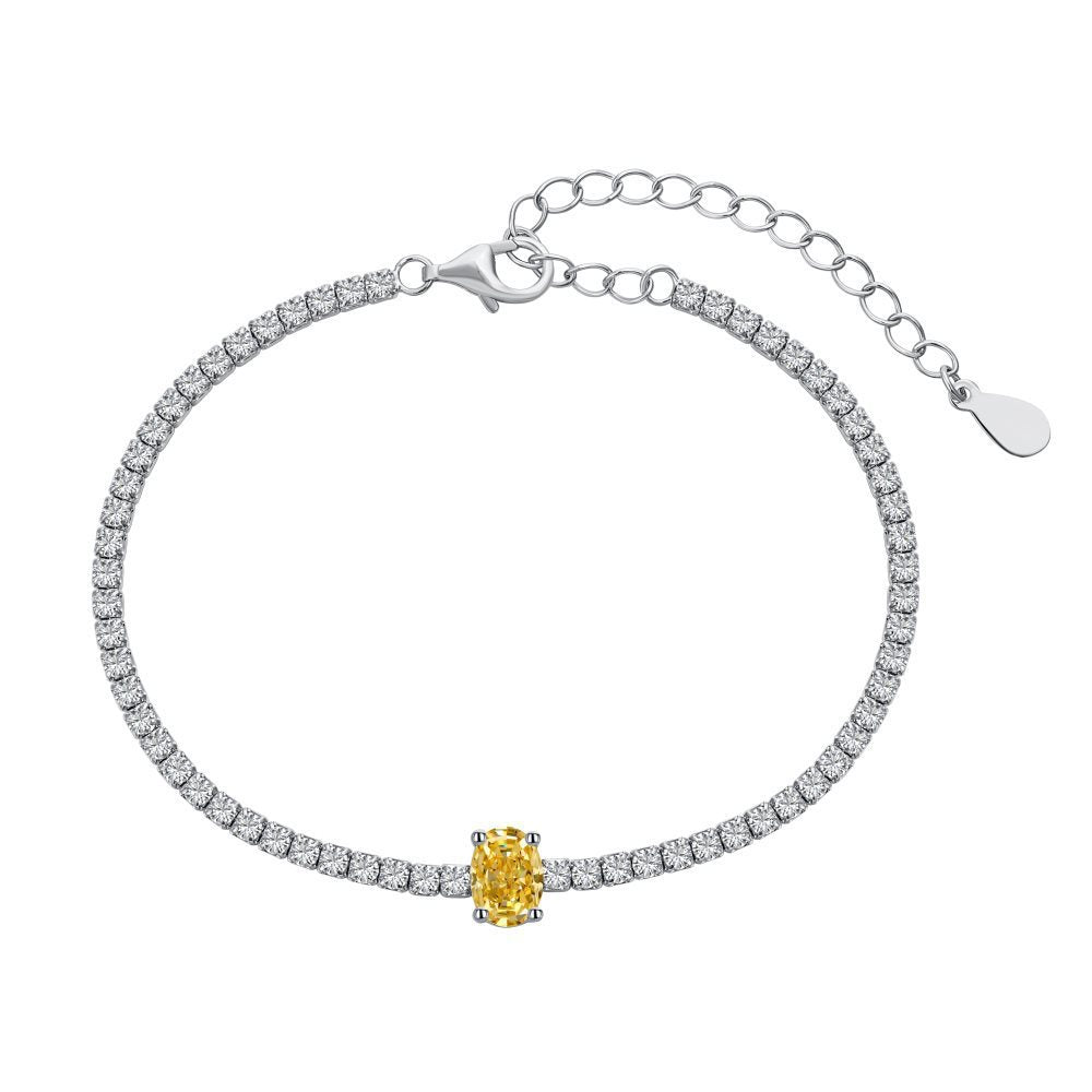 Colorful Oval Zircon S925 Sterling Silver Tennis Bracelet For Women