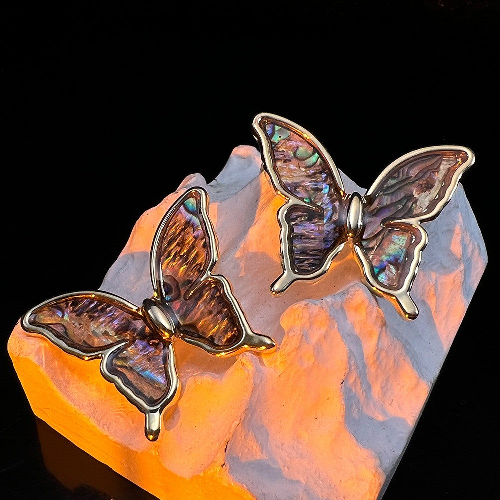 Butterfly Color Shell Stud Earrings Retro Advanced Design Sense