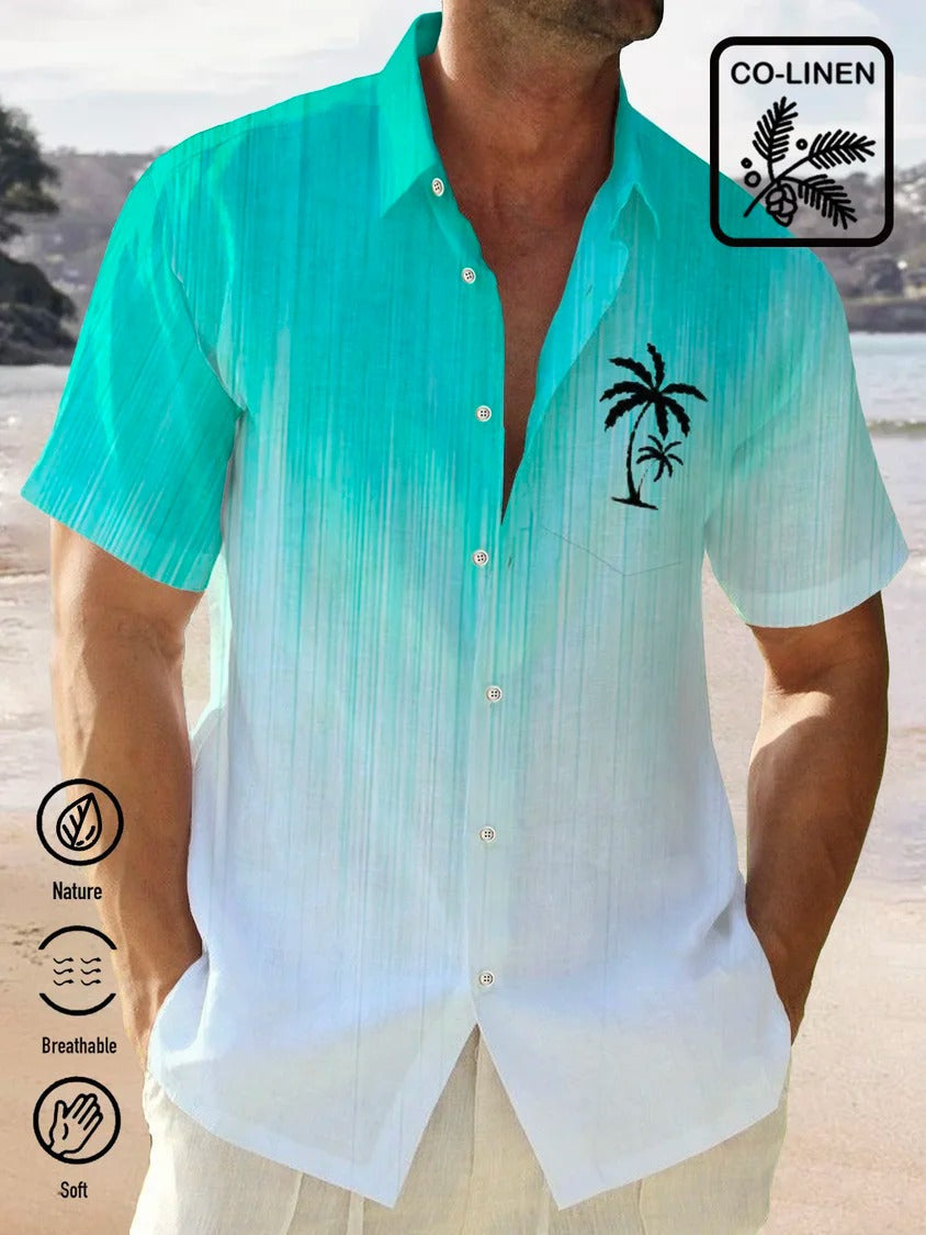 Men's Loose Casual Cozy Vacation Palm Tree Gradient Shirt