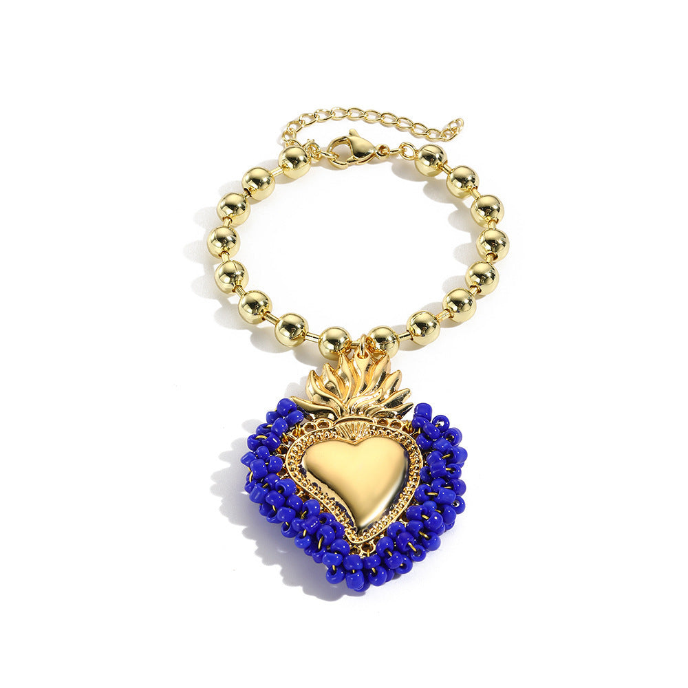 Retro Small Rice-shaped Beads Hand-woven Heart Bracelet