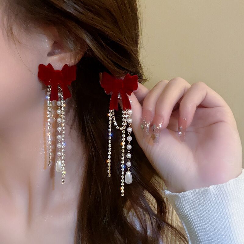 Long Red Earrings Female Personality