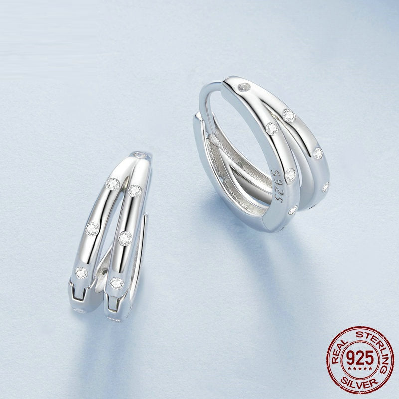 Simple Ring S925 Sterling Silver White Gold Plated Earrings