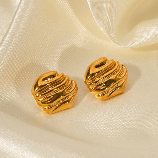 18k Gold Stainless Steel Rock Texture Earrings