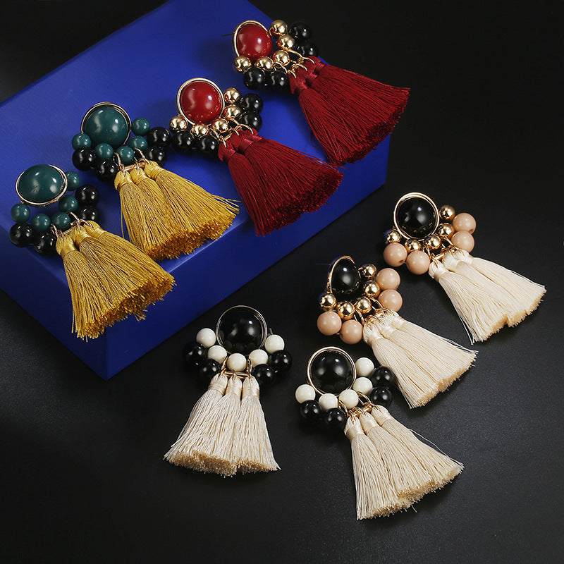 Women's Fashionable Exaggerated Alloy Tassel Resin Earrings