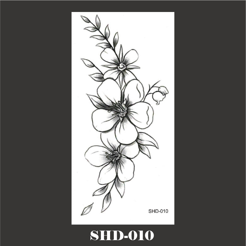 Black And White Sketch Flower Waterproof Tattoo Sticker