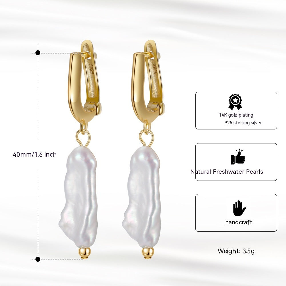 S925 Sterling Silver Eardrops Natural Freshwater Pearl