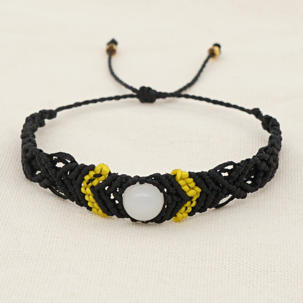 Ethnic Style Wax Rope Thread Carrying Strap Handmade Natural Stone Beaded Braided Rope Bracelet