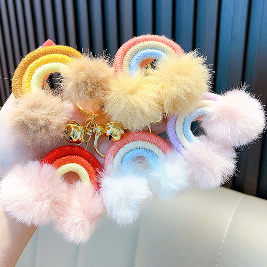 Woven Rainbow A Little Cloud Fur Ball Car Key Ring