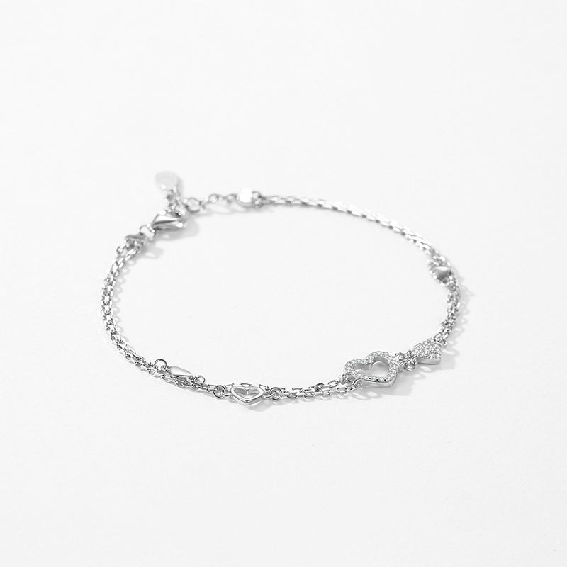 Silver Heart-shaped Micro-inlaid For Women Minority All-match Mobius Love Twin Bracelet