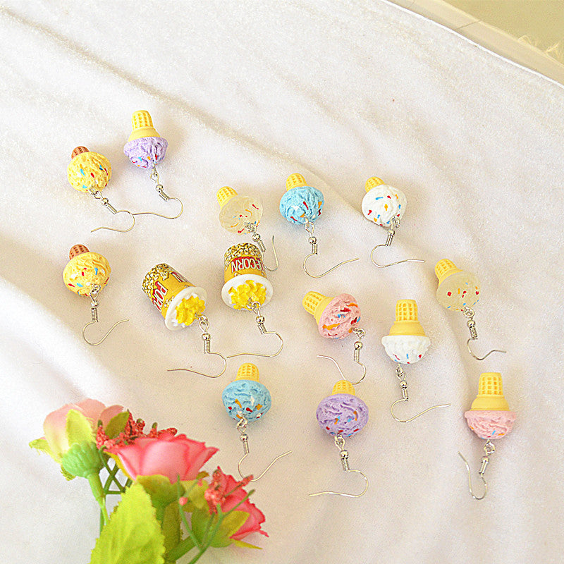 Mini Simulation Popcorn Sweet Cute Funny Three-dimensional Cone Ice Cream Simple Earrings