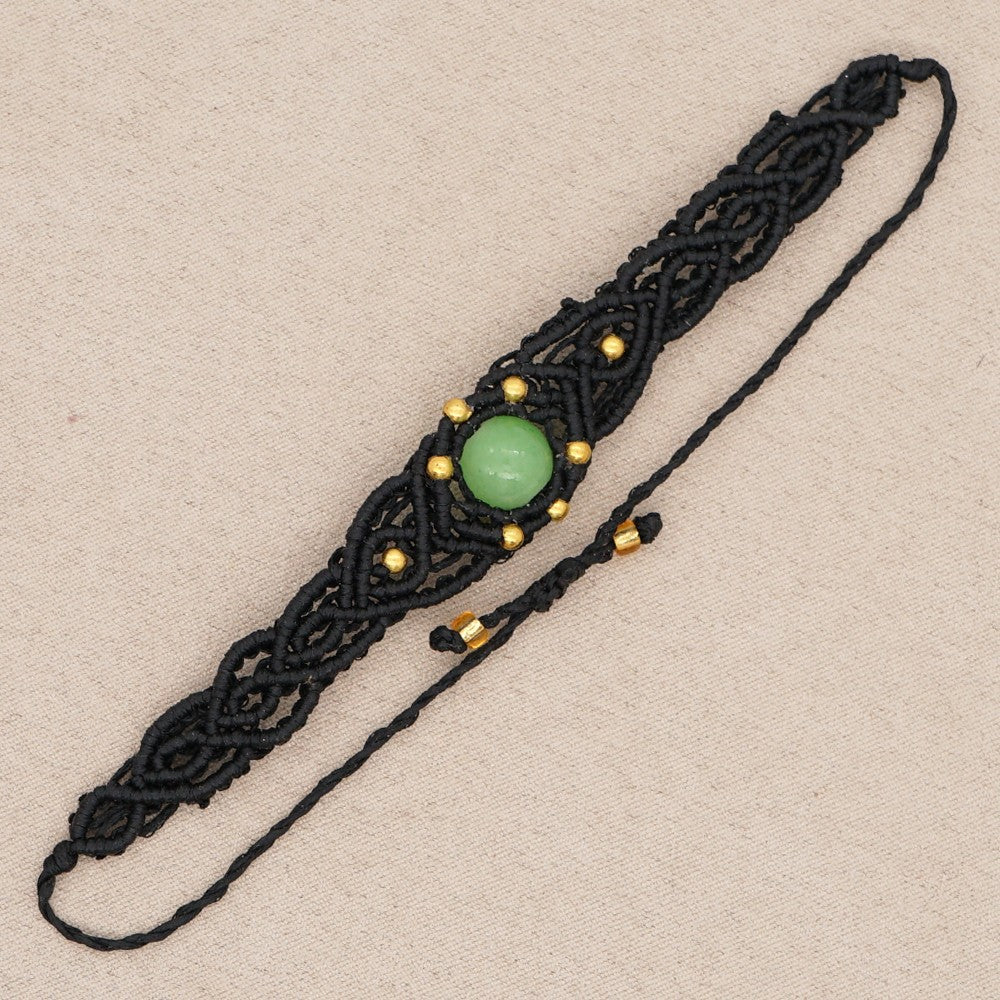 Ethnic Style Wax Rope Thread Carrying Strap Handmade Natural Stone Beaded Braided Rope Bracelet