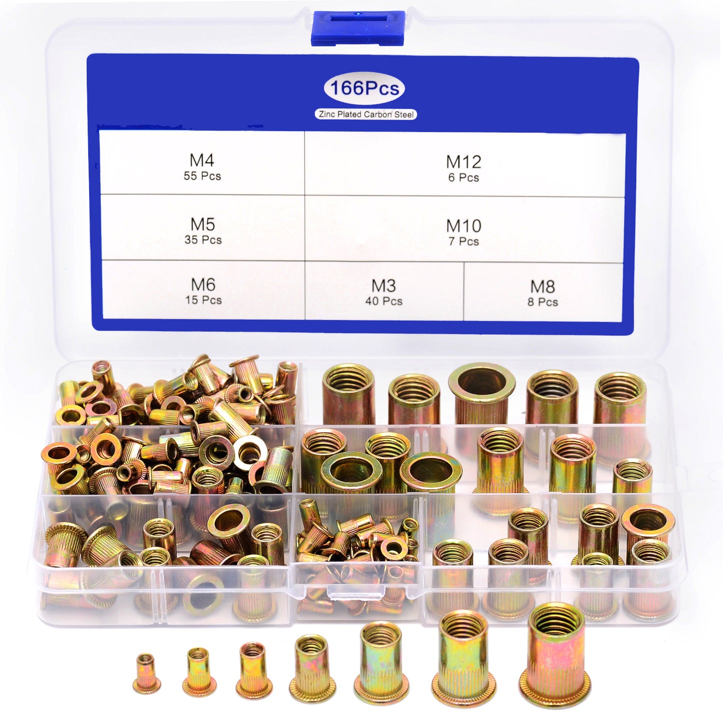 Flat head vertical grain rivet nut set