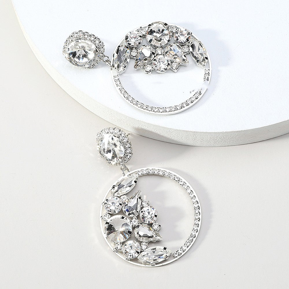 Inlaid Shiny Glass Alloy Earrings For Women