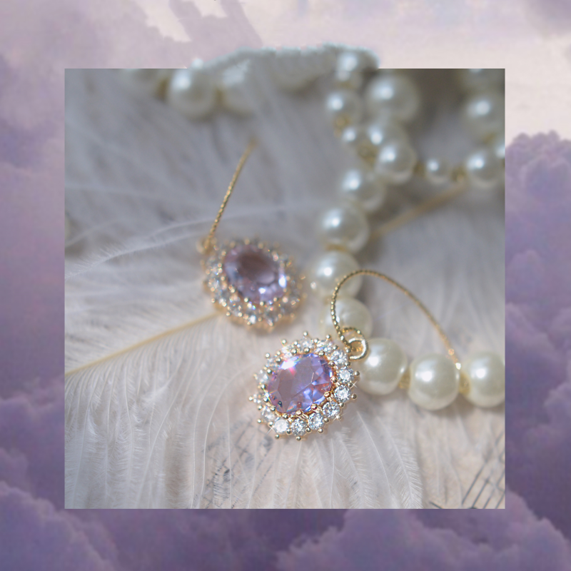 Retro Hong Kong Style Light Purple Zircon Earrings