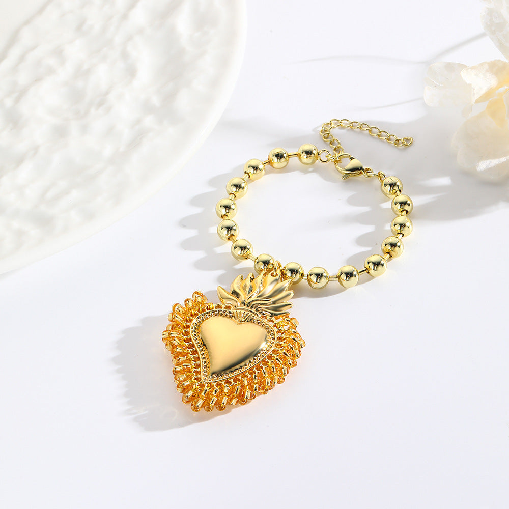 Retro Small Rice-shaped Beads Hand-woven Heart Bracelet