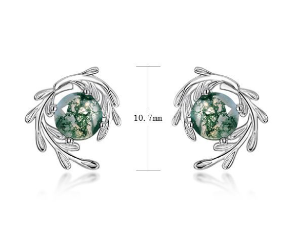 Green Moss Stone Jewelry S925 Silver Stud Earrings