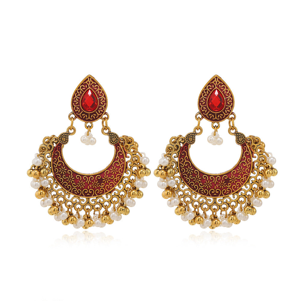 Vintage Indian Style Hollow Bell Pendant Earrings