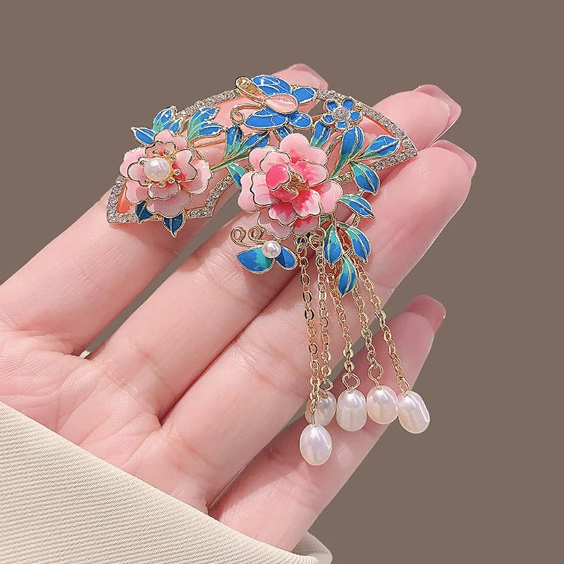 Silk Flower Peony Flower Brooch Vintage Hairpin