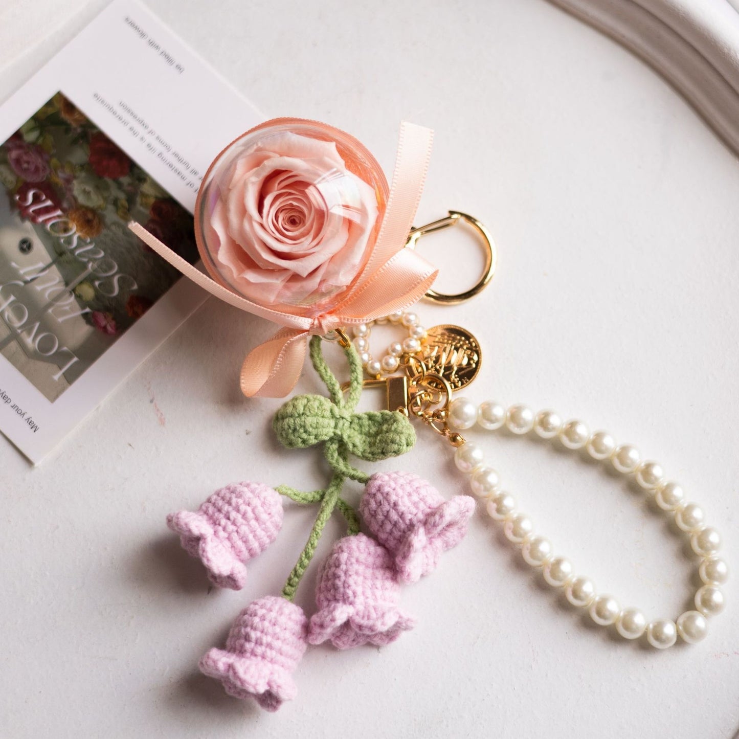 Women's Fashion Preserved Fresh Flower Keychain