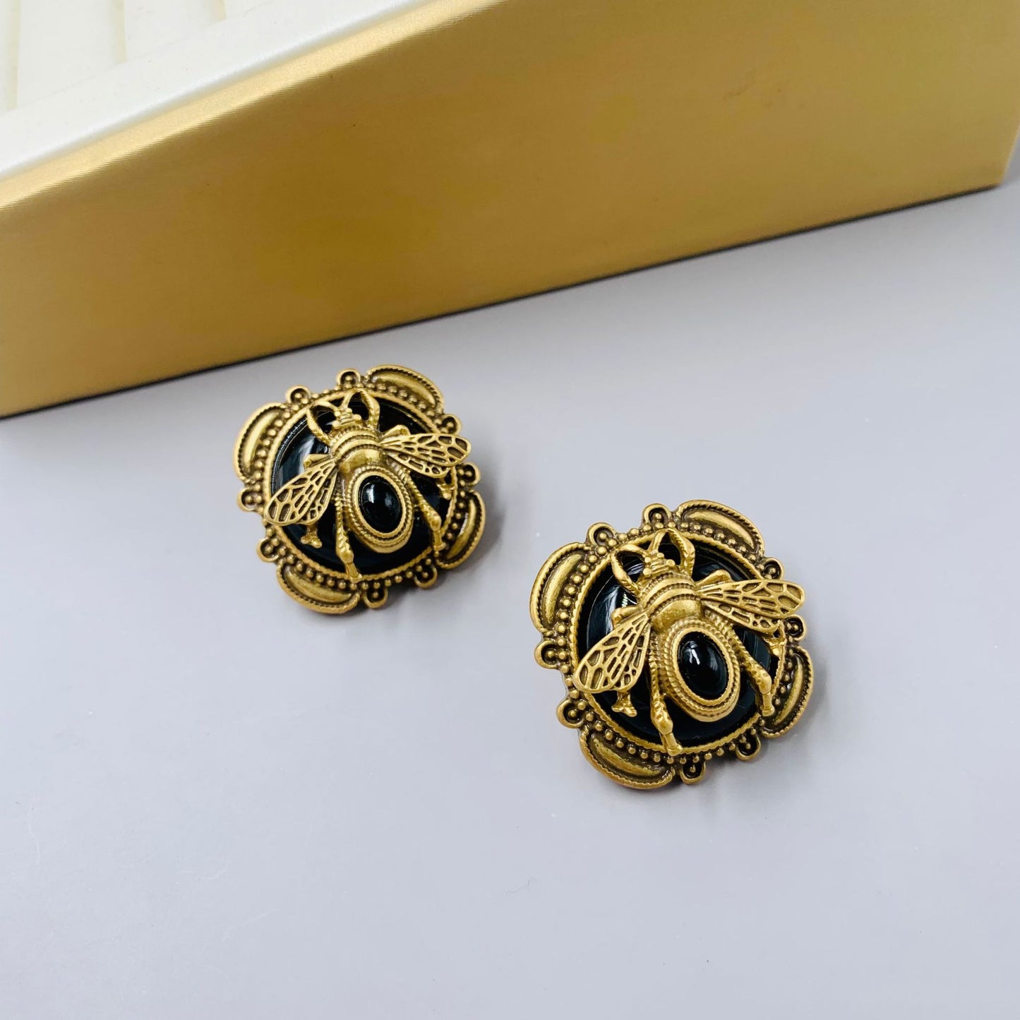 Vintage Gold Plated Black 925 Silver Pin Earrings